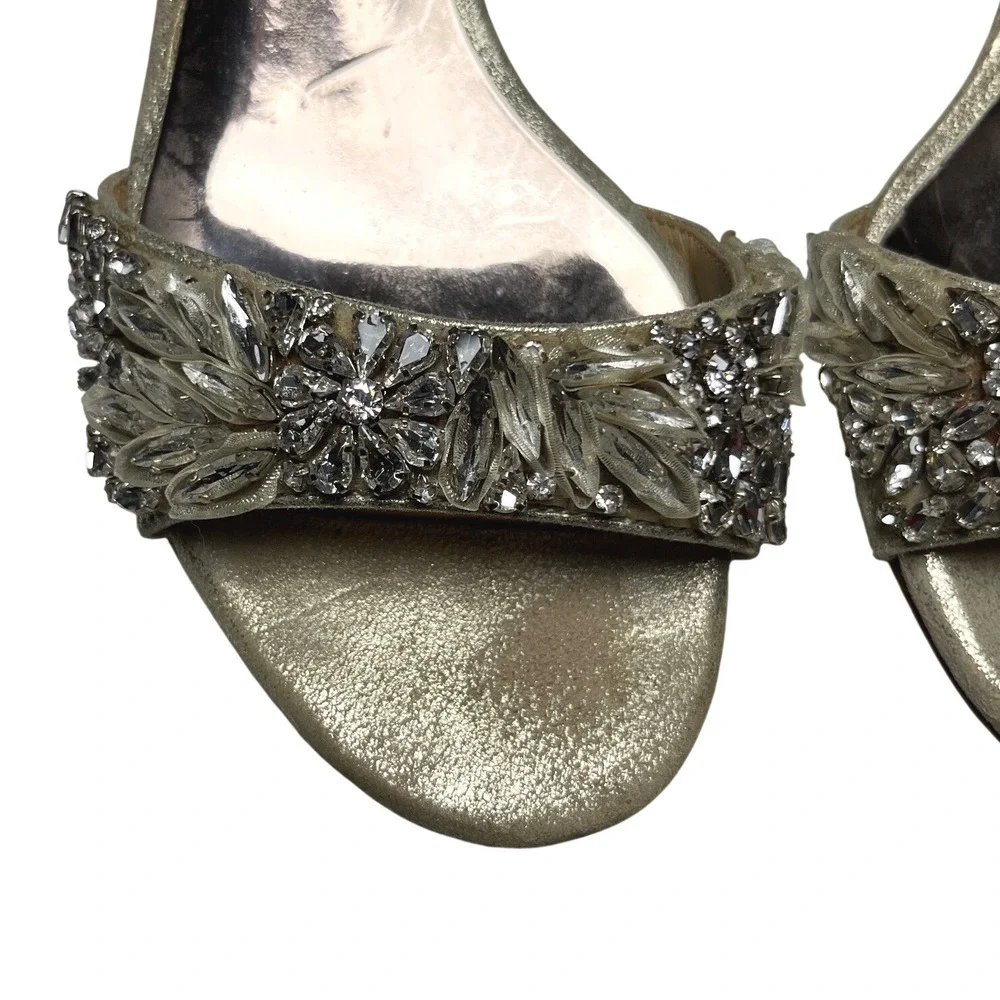 Formal Gold Embellished Block Heels‎ Badgley Mischka Ankle Strap 6.5